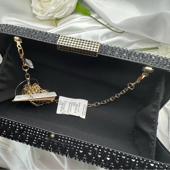 Black Beaded Evening Clutch – Formal Wedding Party Bag with Gold Chain NWT - Picture 11 of 15